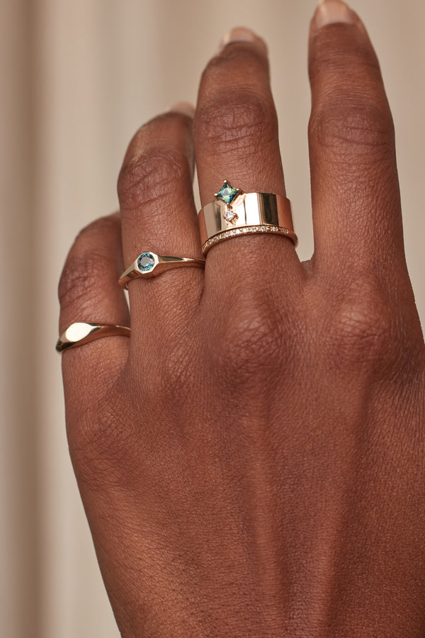 Small Round Brilliant Cut Sapphire Signet Ring