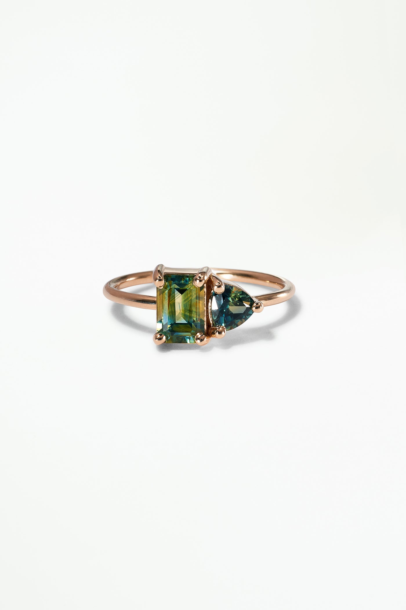 One of a Kind Emerald and Trillion Cut Sapphire Mosaic Ring No. 42