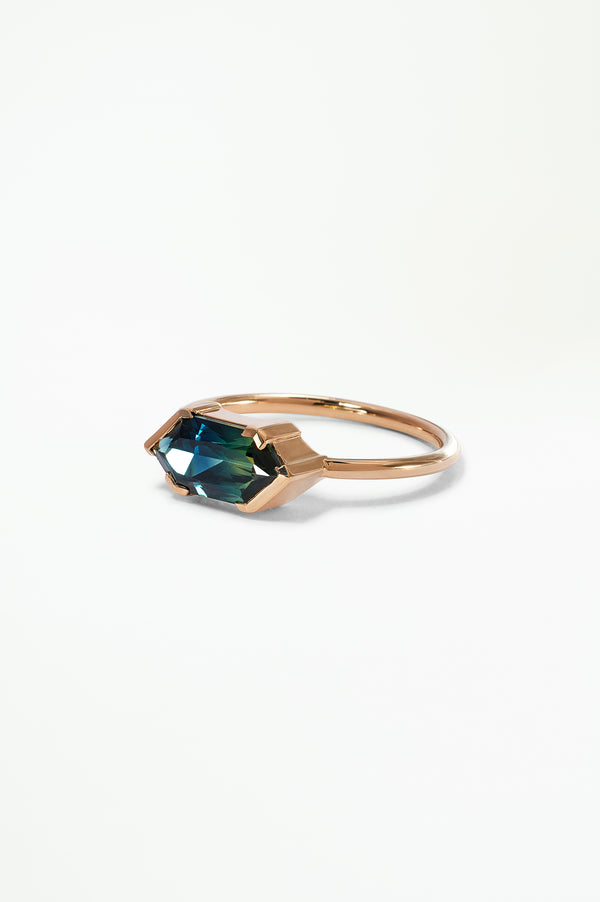 One of a Kind Hexagon Cut Sapphire Solitaire Ring No. 1