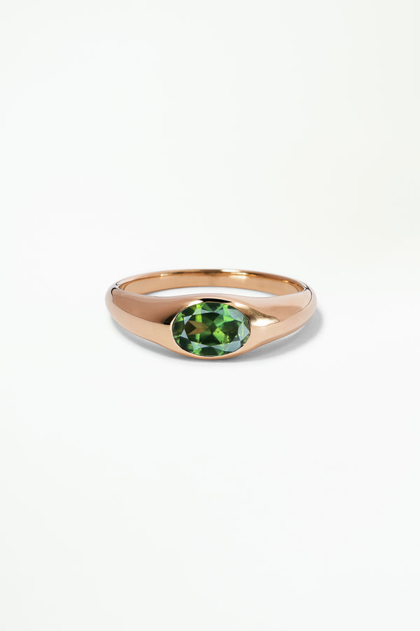 One of a Kind Oval Brilliant Cut Bi-Color Green Yellow Sapphire Signet Ring No. 53