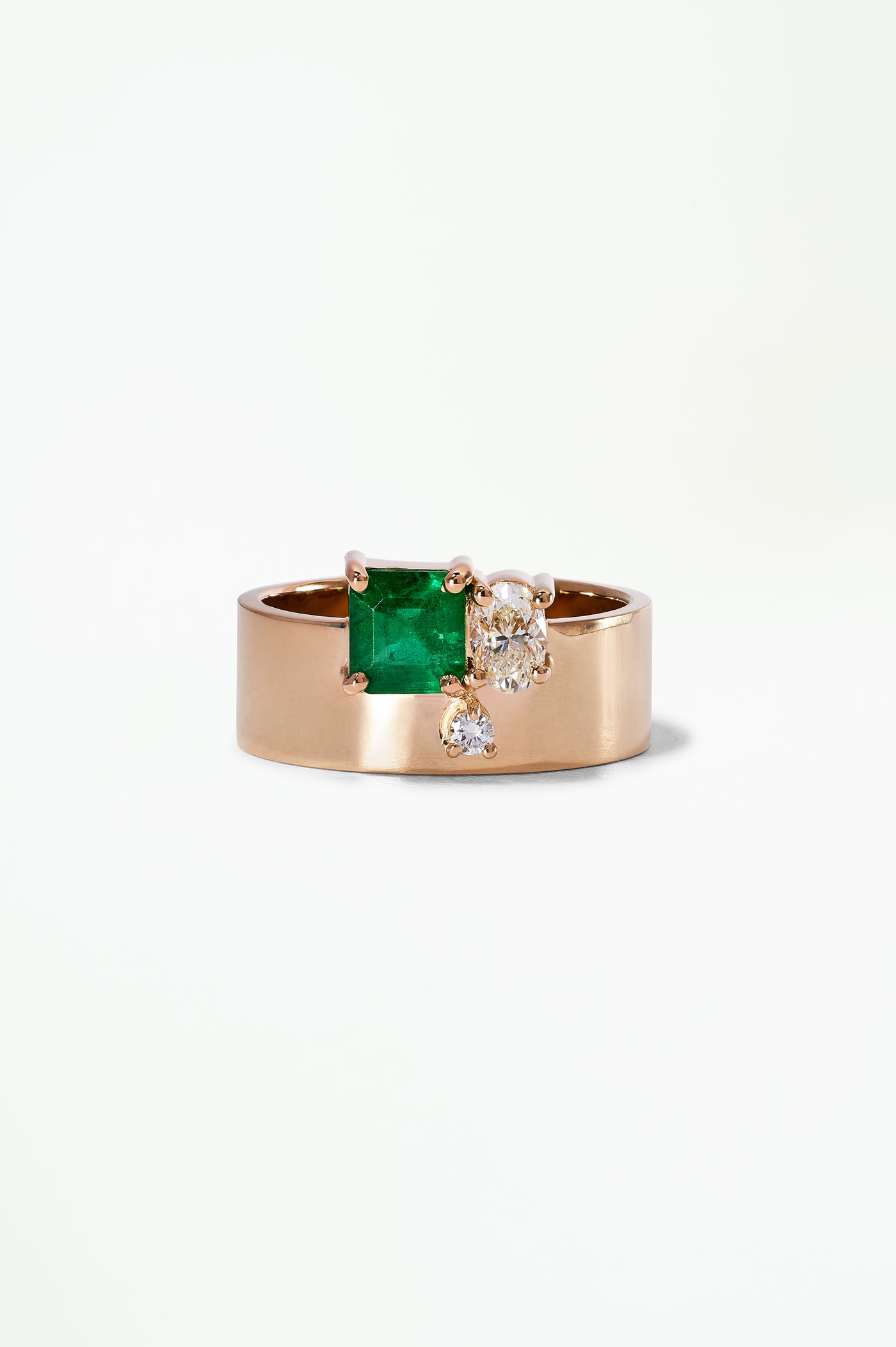 One of a Kind Emerald and Brilliant Cut Diamond and Emerald Bricolage Ring No. 19
