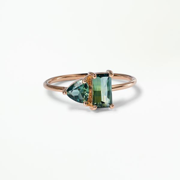 One of a Kind Emerald And Trillion Cut Sapphire Mosaic Ring No. 44