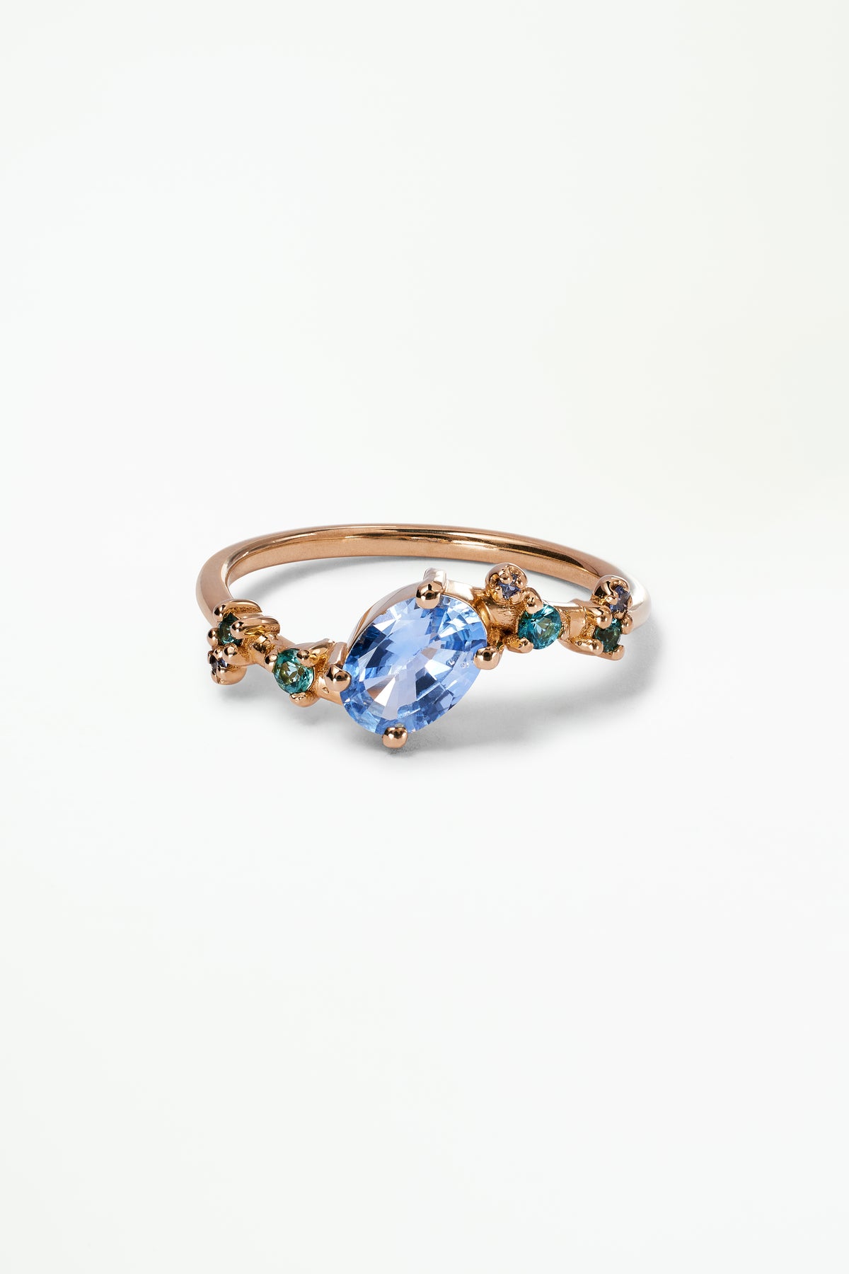Oval Cut Sapphire and Tourmaline Organic Crossover Ring