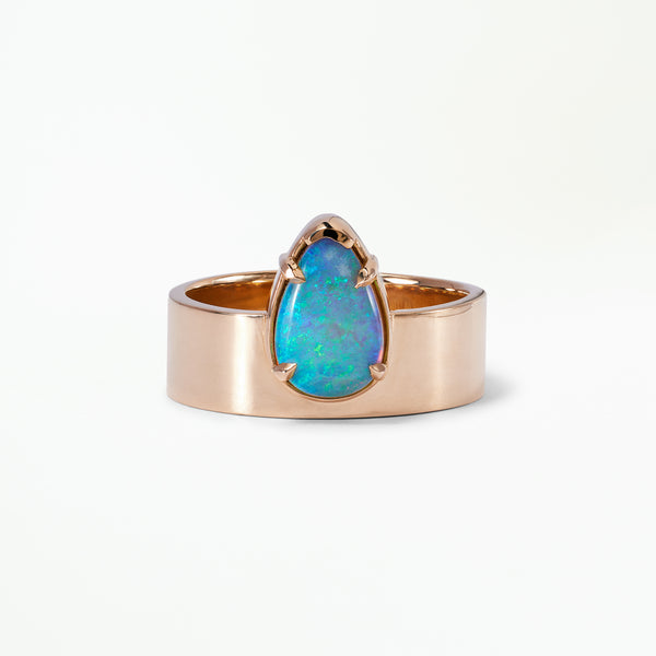 One of a Kind Pear Cabochon Cut Opal Monolith Ring No. 21