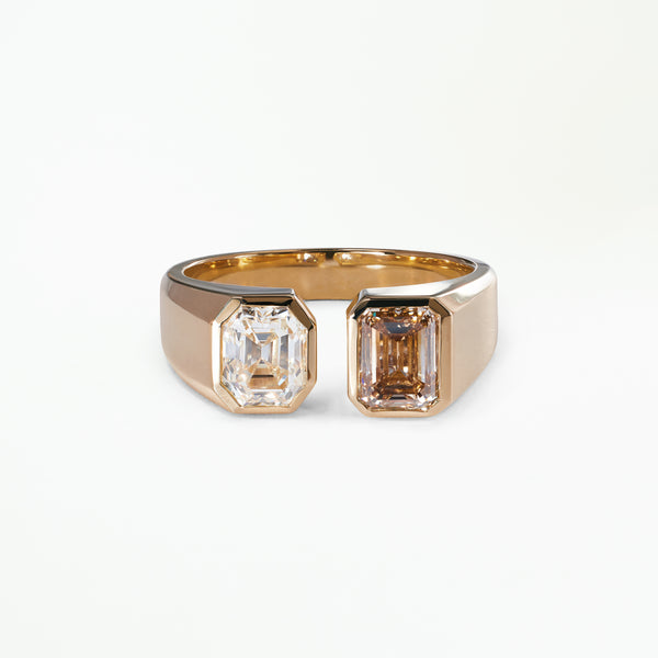 One of a Kind Emerald Cut Diamond Dyad Signet Ring No. 20