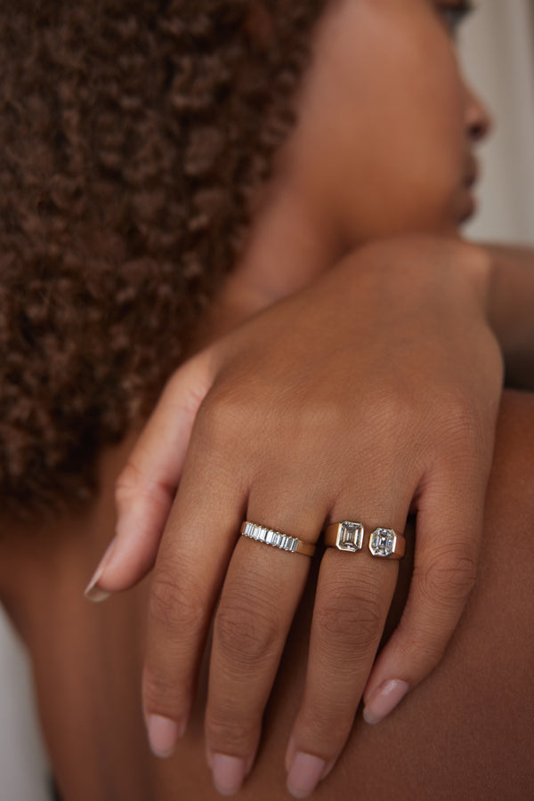 One of a Kind Emerald Cut Diamond Dyad Signet Ring No. 20