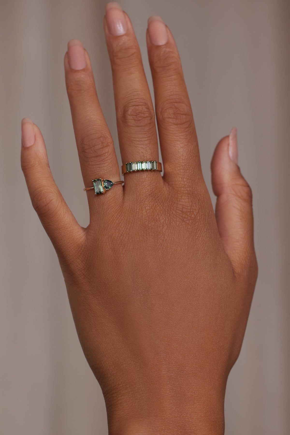 Emerald And Trillion Cut Sapphire Mosaic Ring No. 44