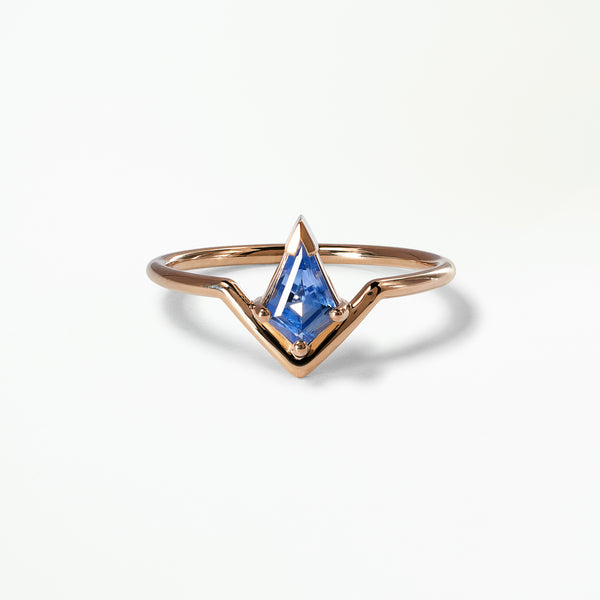 Kite Cut Blue Sapphire Nestled Ring