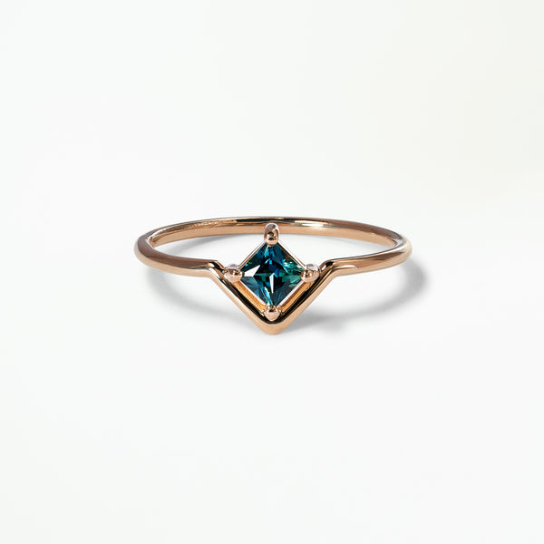 Medium Princess Cut Teal Sapphire Nestled Ring