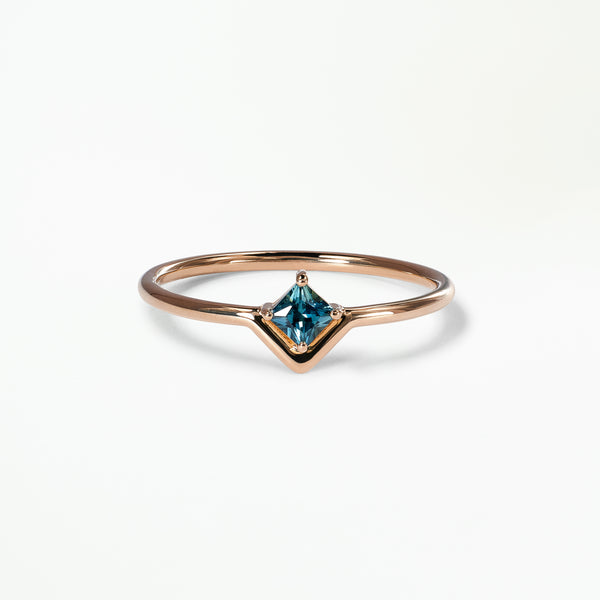 Small Princess Cut Teal Sapphire Nestled Ring