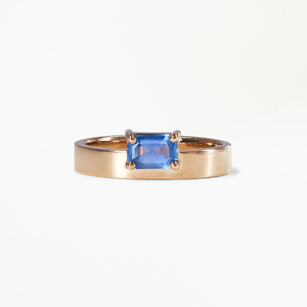 Medium Emerald Cut Blue Sapphire Monolith Ring