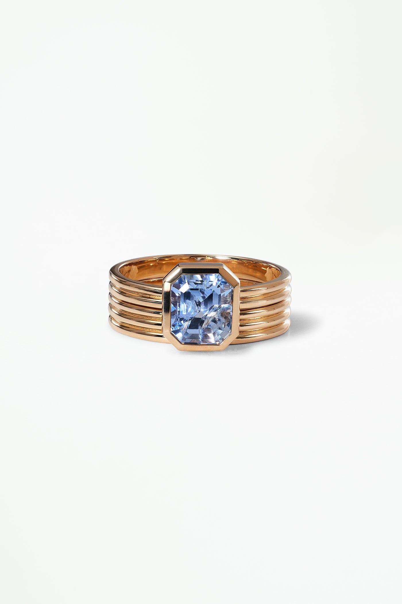 One of a Kind Ridge Ring Set - Radiant Cut Sapphire