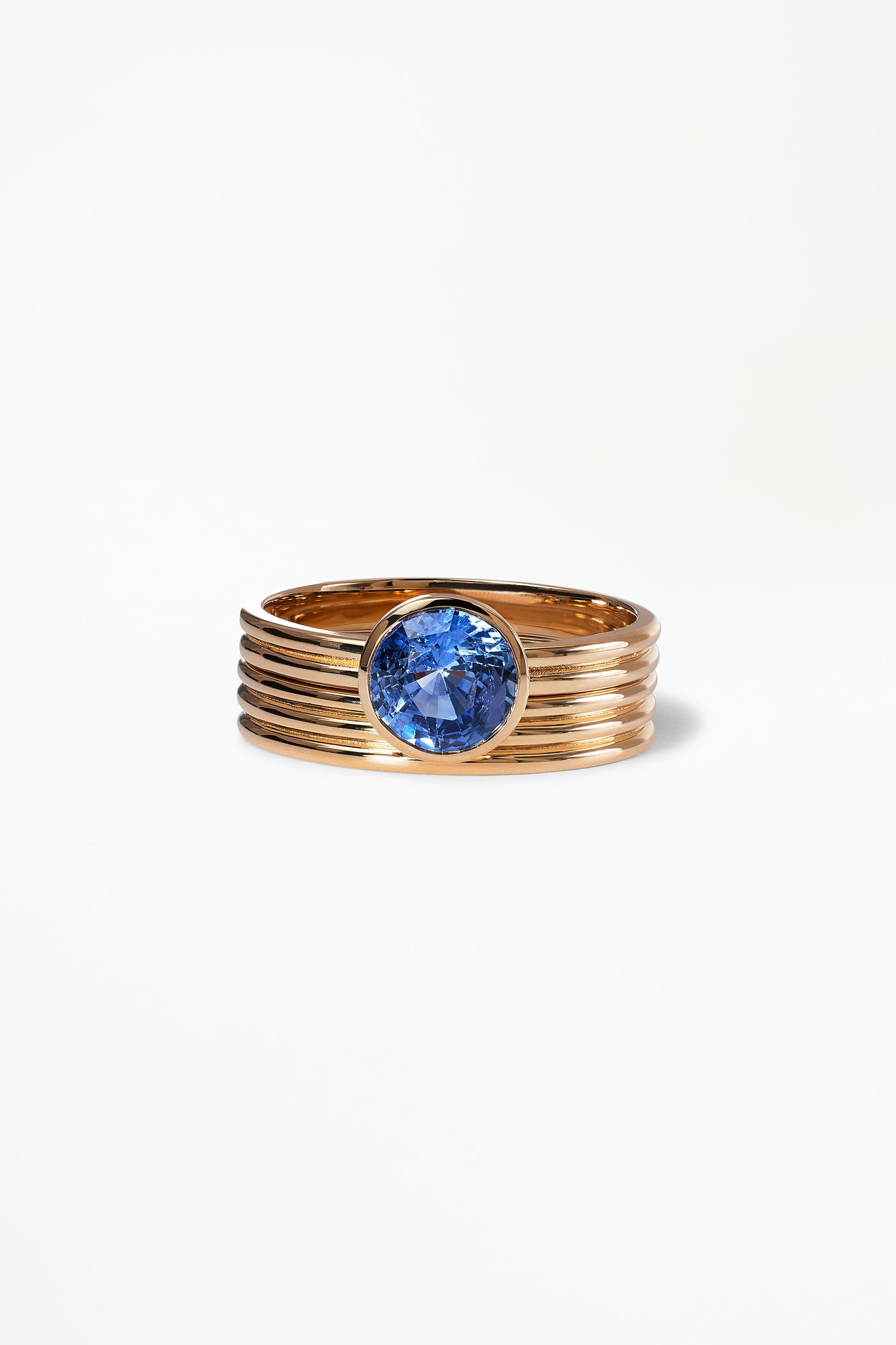 One of a Kind Ridge Ring Set - Round Cut Sapphire