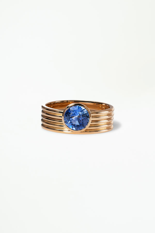 One of a Kind Ridge Ring Set - Round Cut Sapphire