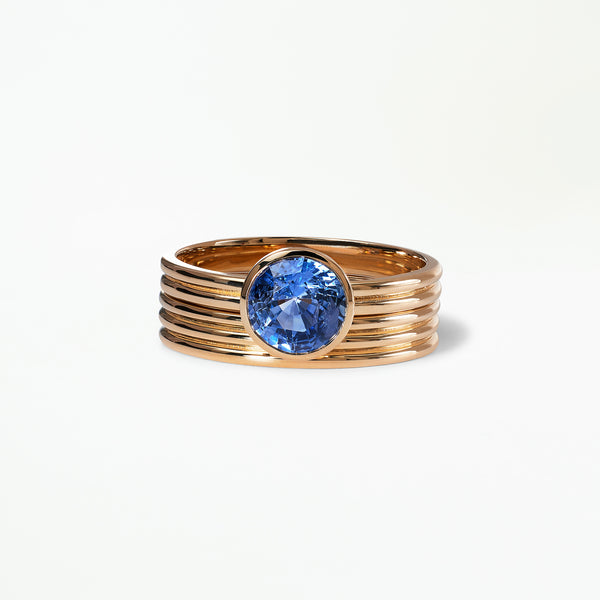 One of a Kind Ridge Ring Set - Round Cut Sapphire