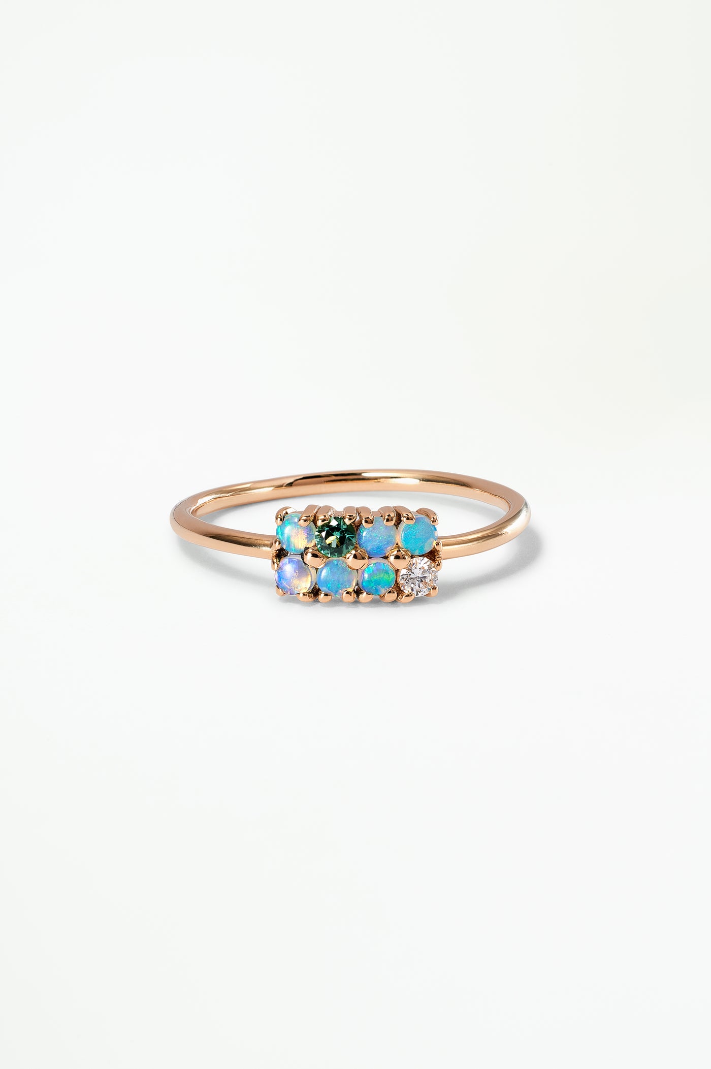 Opal, Diamond, and Tourmaline Lattice Ring
