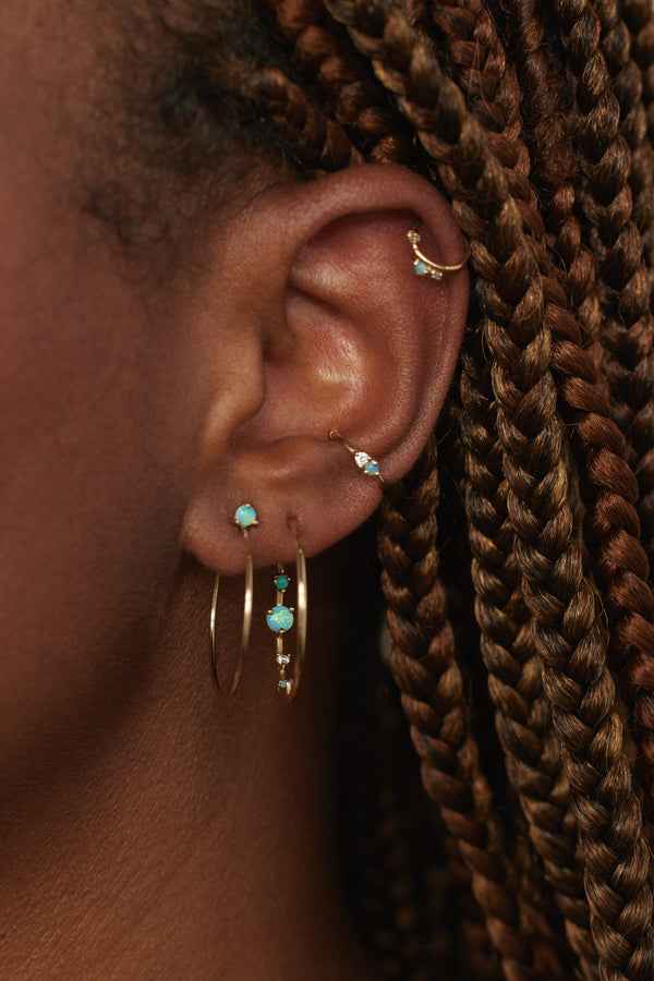 Large Opal Stud Hoop Earring - Single