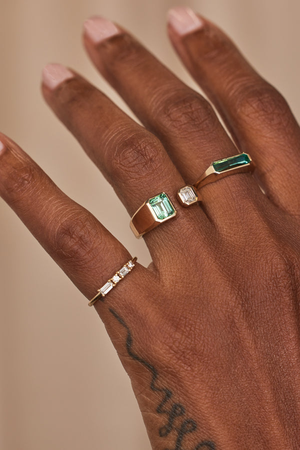 One of a Kind Emerald Cut Diamond and Tourmaline Dyad Ring No. 11