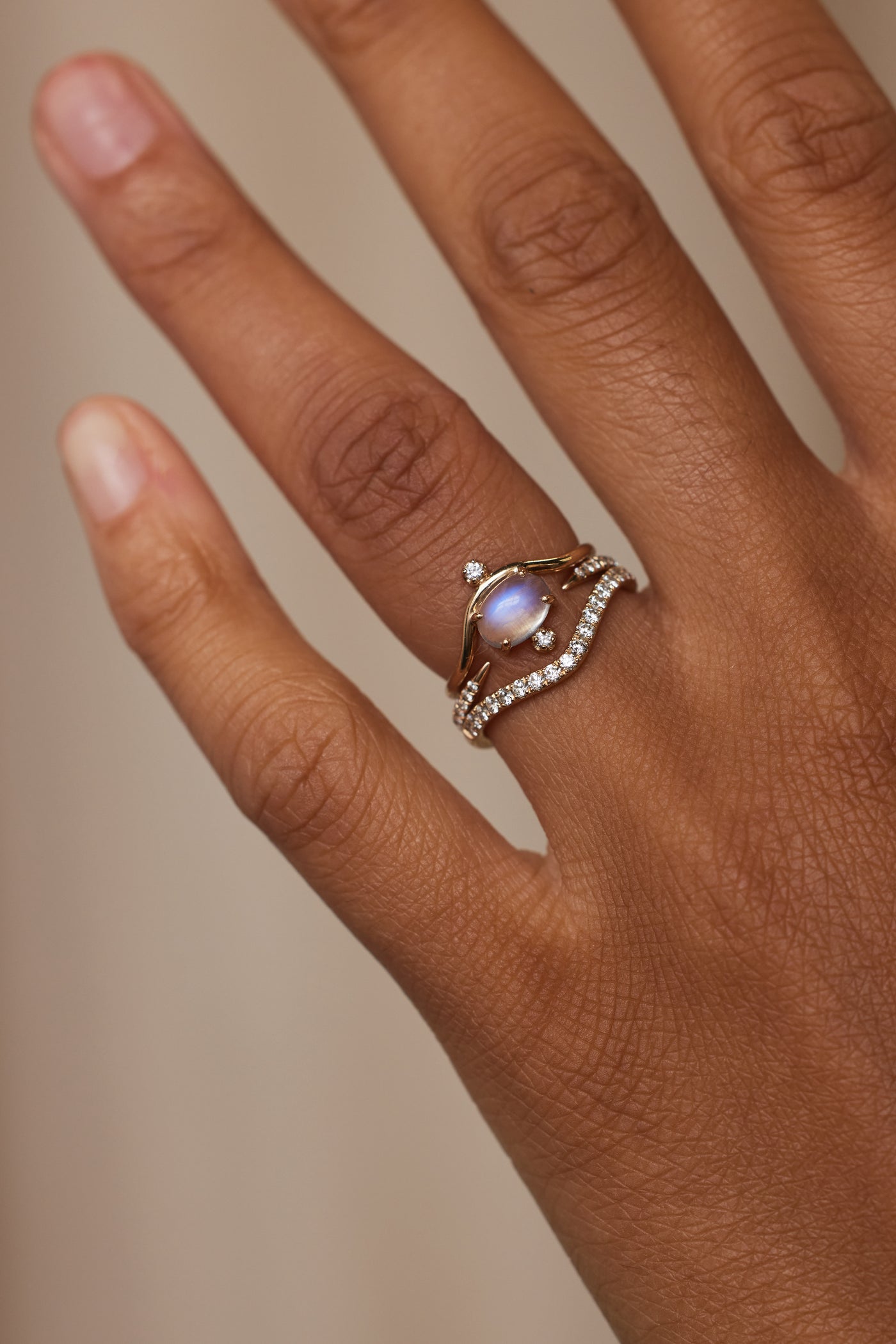 Nestled Moonstone and Diamond Ring