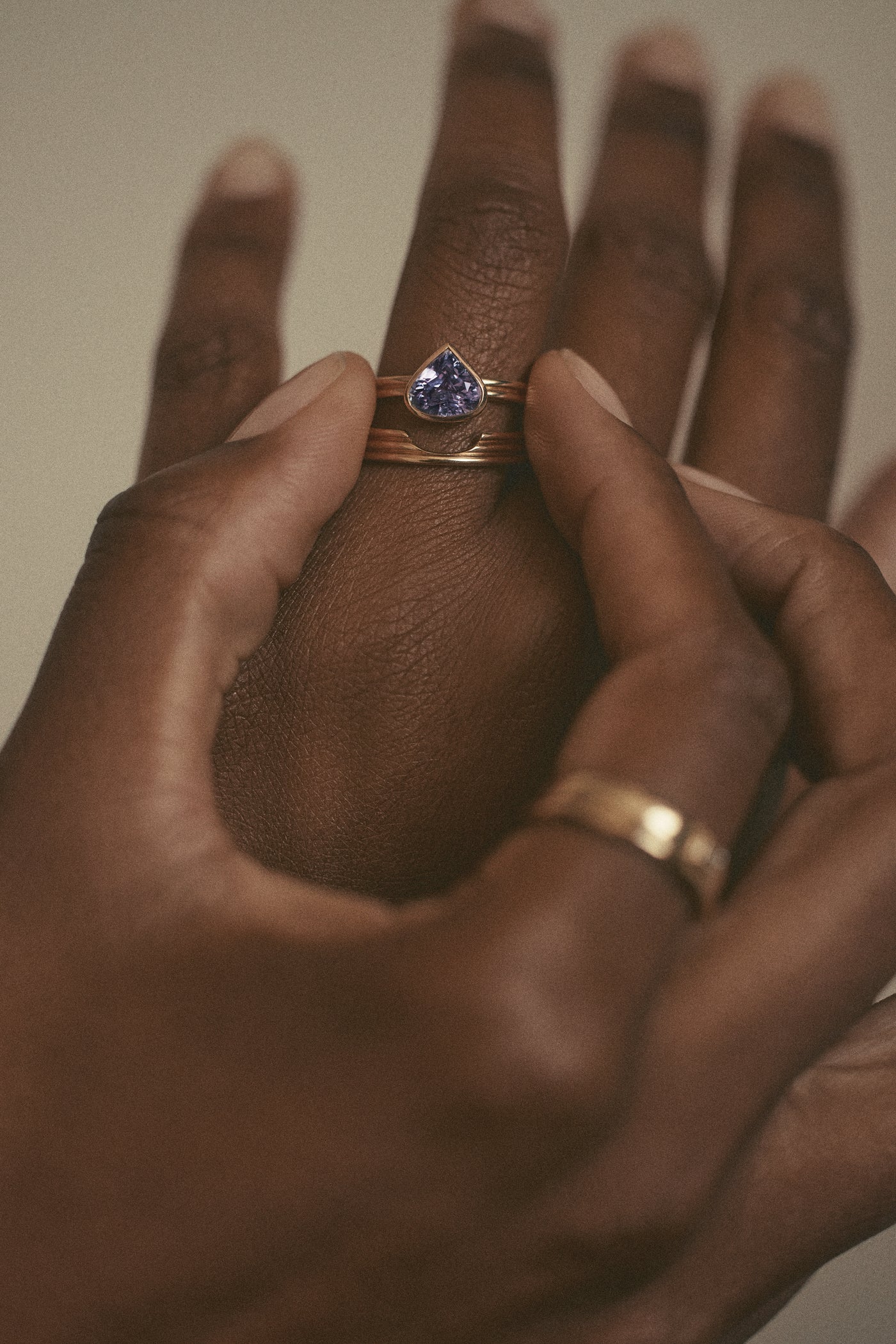 One Of A Kind Ridge Ring Set - Pear Cut Sapphire