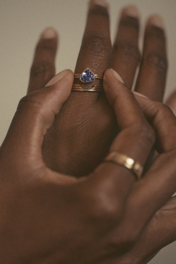 One Of A Kind Ridge Ring Set - Pear Cut Sapphire