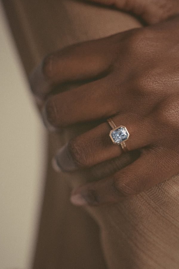 One of a Kind Ridge Ring Set - Radiant Cut Sapphire