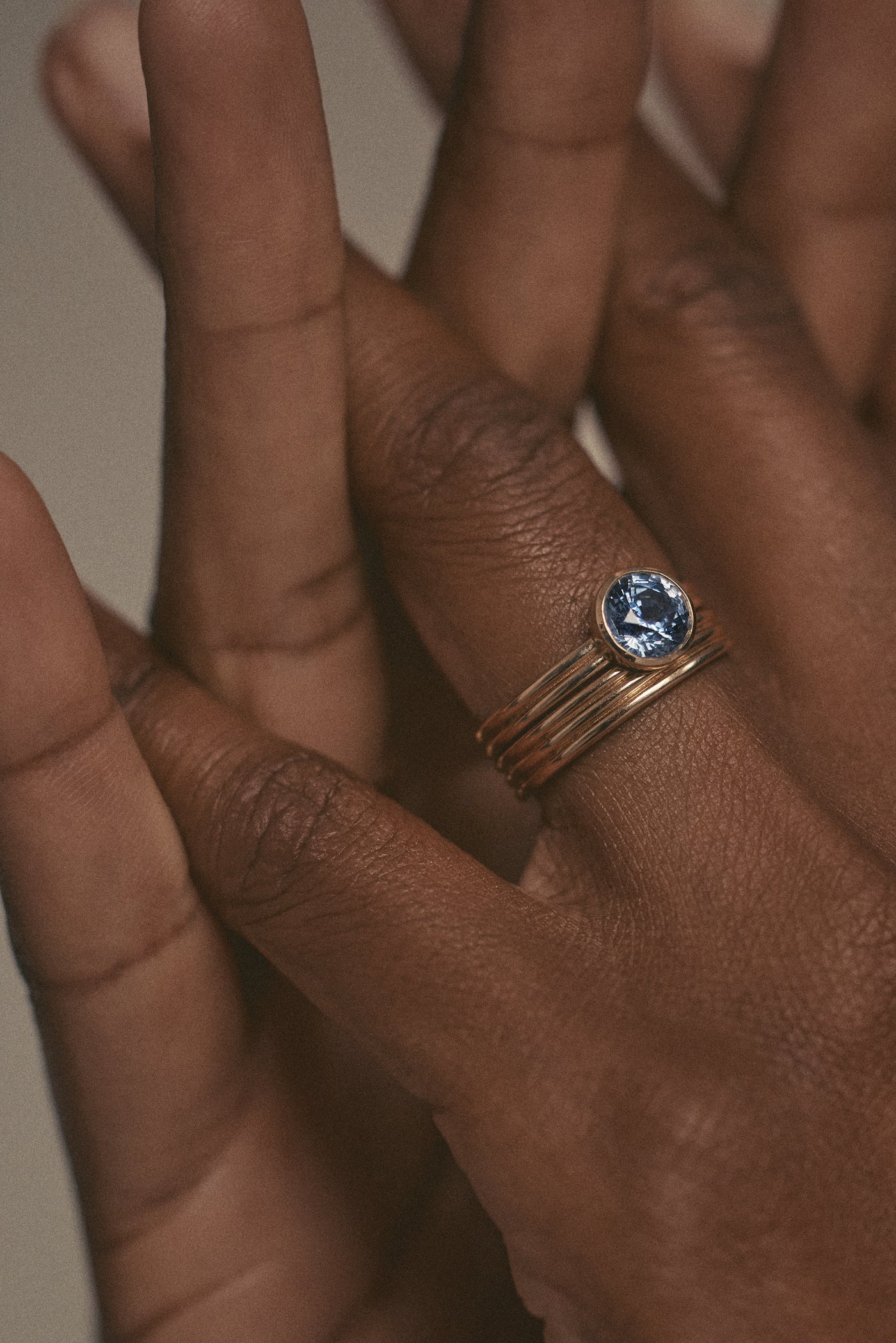 One of a Kind Ridge Ring Set - Round Cut Sapphire