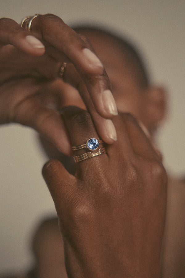 One of a Kind Ridge Ring Set - Round Cut Sapphire