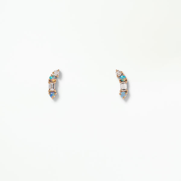 Diamond and Opal Crescent Pillar Earring - Single