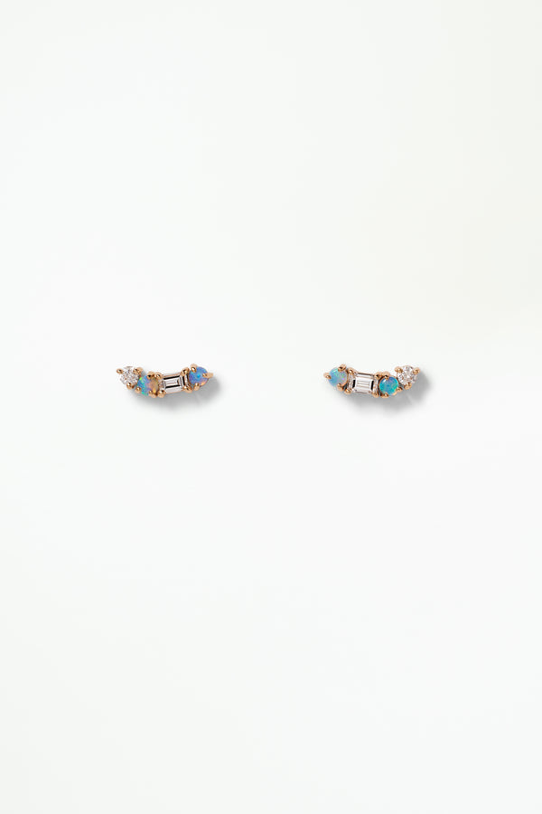 Diamond and Opal Crescent Pillar Earring - Single