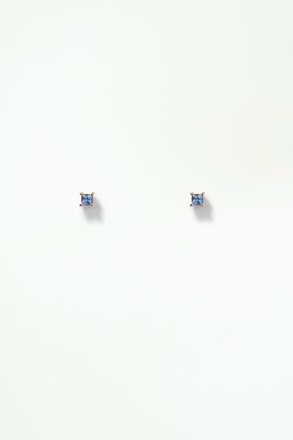 Princess Cut Sapphire Stud Earring - Flat Back - Single