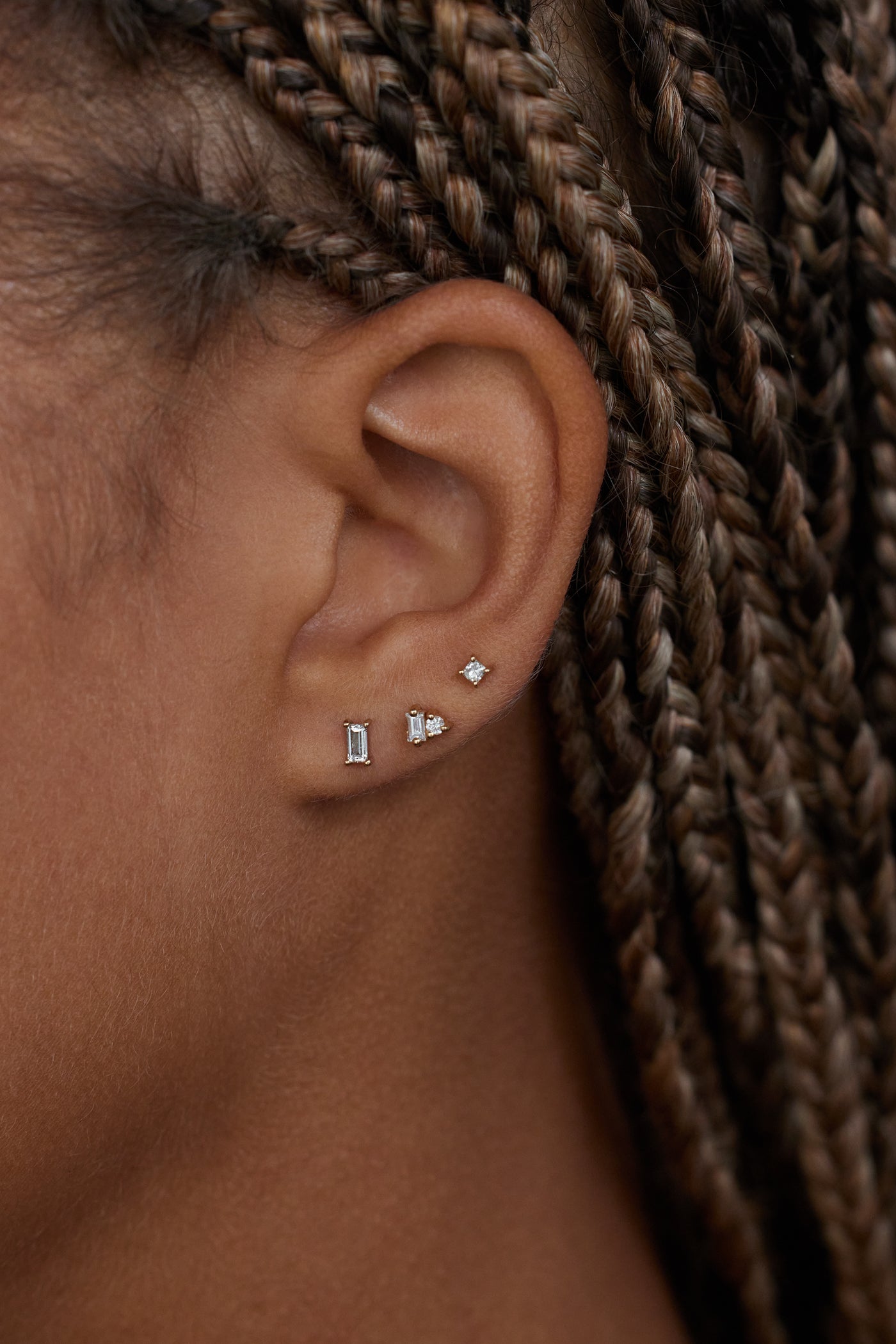 Baguette Cut Diamond Stud Earring - Single