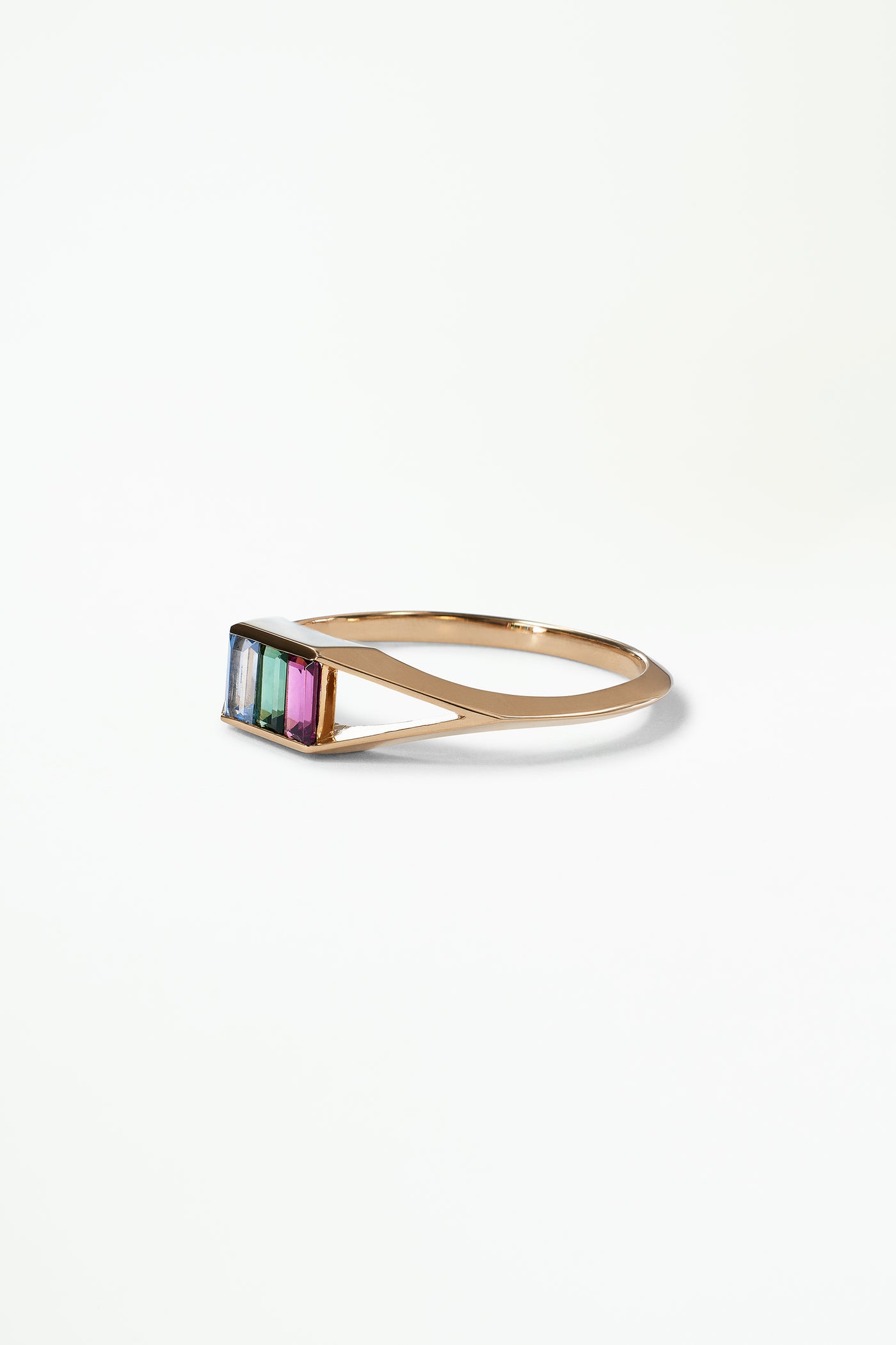 Sapphire, Tourmaline, and Garnet Baguette Frame Ring