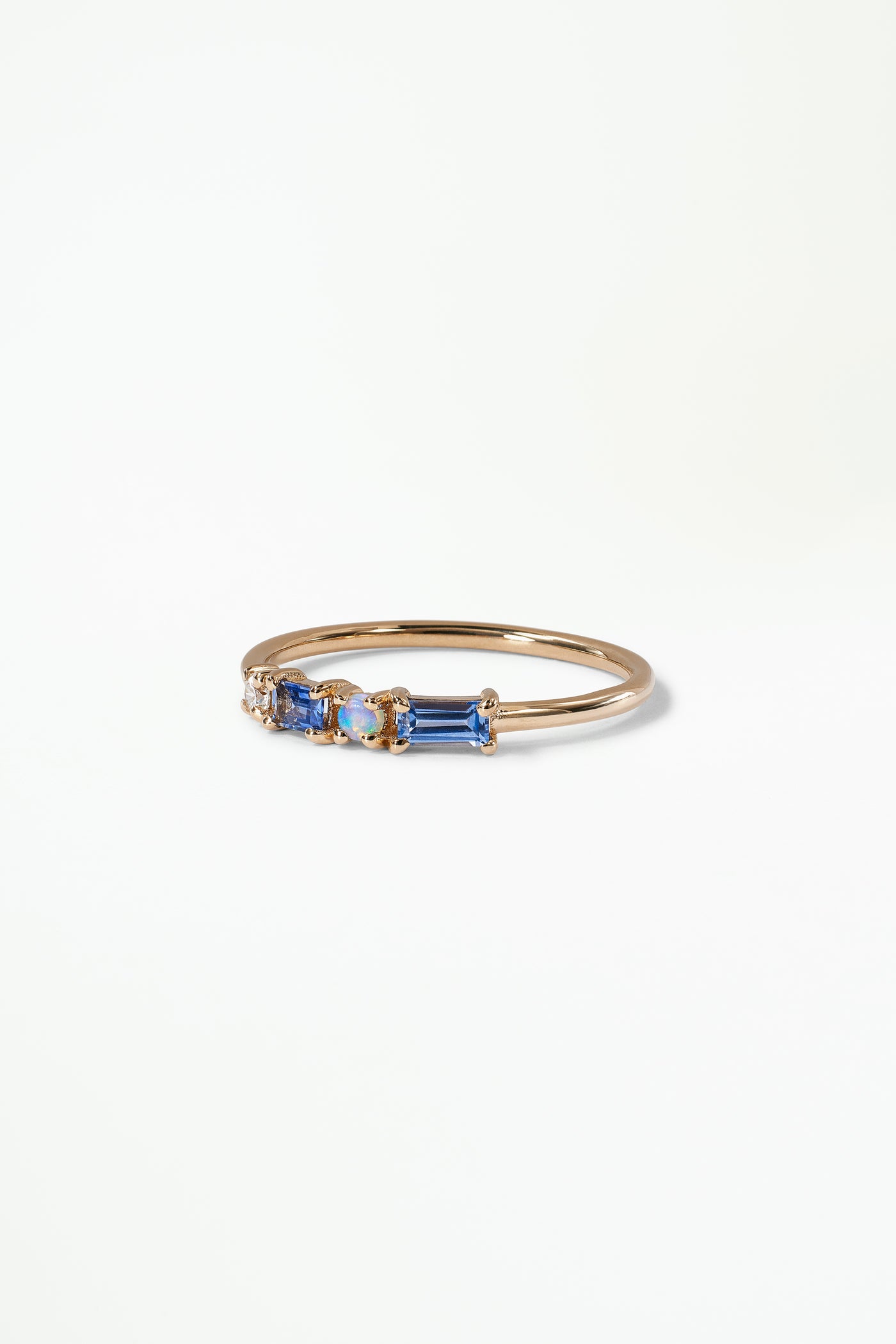 Sapphire, Diamond, and Opal Pillar Ring