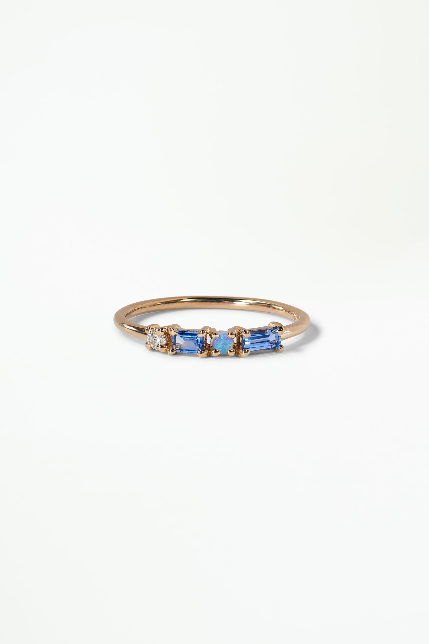 Sapphire, Diamond, and Opal Pillar Ring