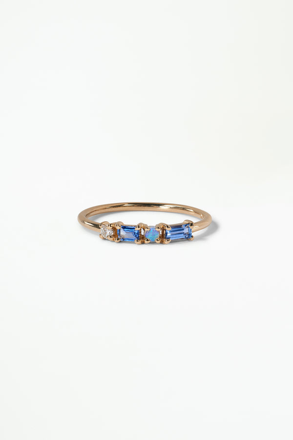 Sapphire, Diamond, and Opal Pillar Ring