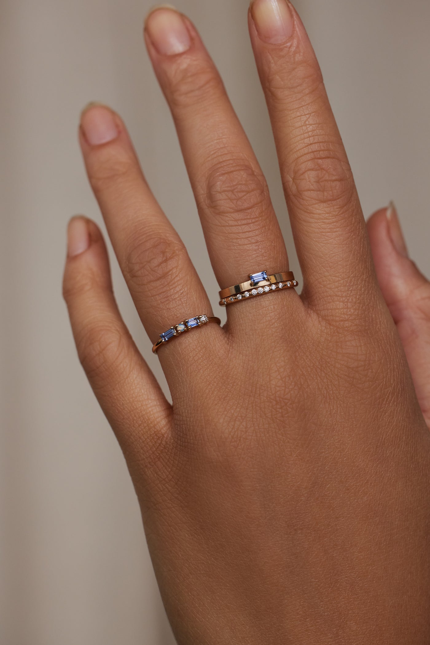 Sapphire, Diamond, and Opal Pillar Ring