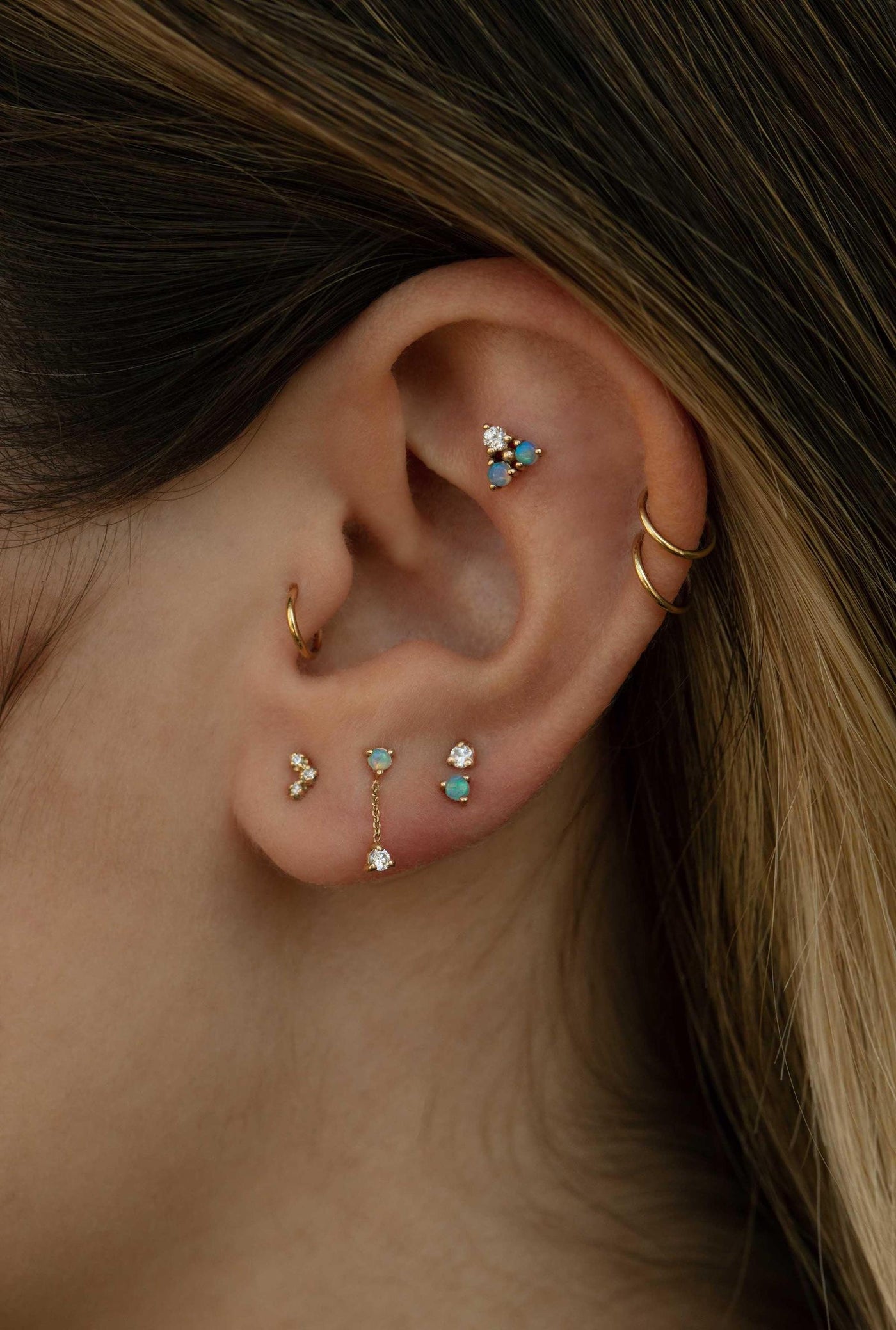 Tri-Opal and Diamond Earring - Flat Back - Single
