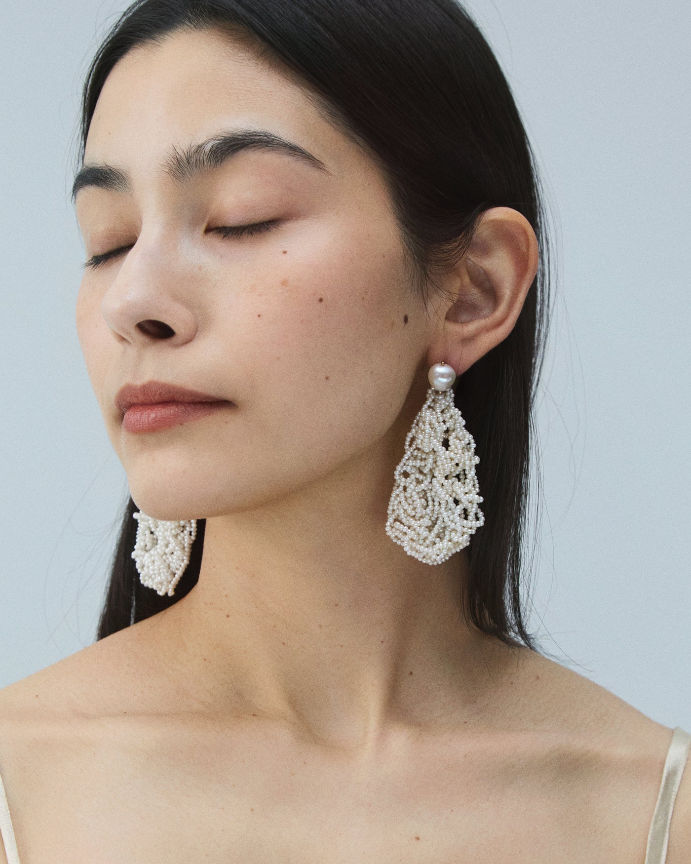 Large Crocheted Pearl Earrings - Pair