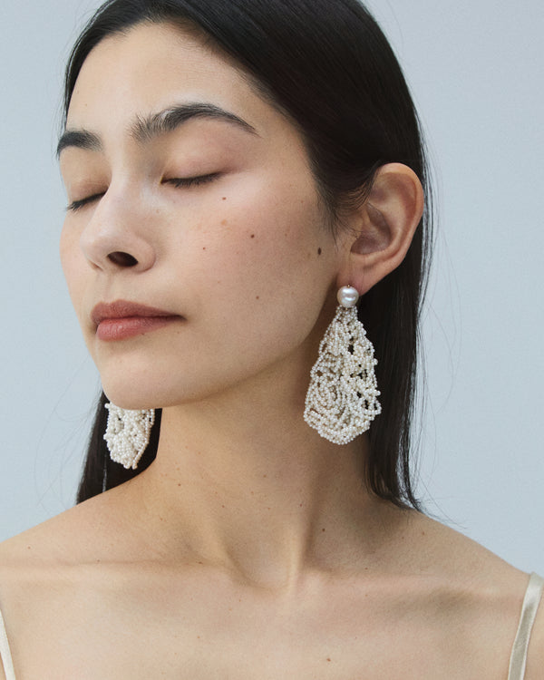 Large Crocheted Pearl Earrings - Pair