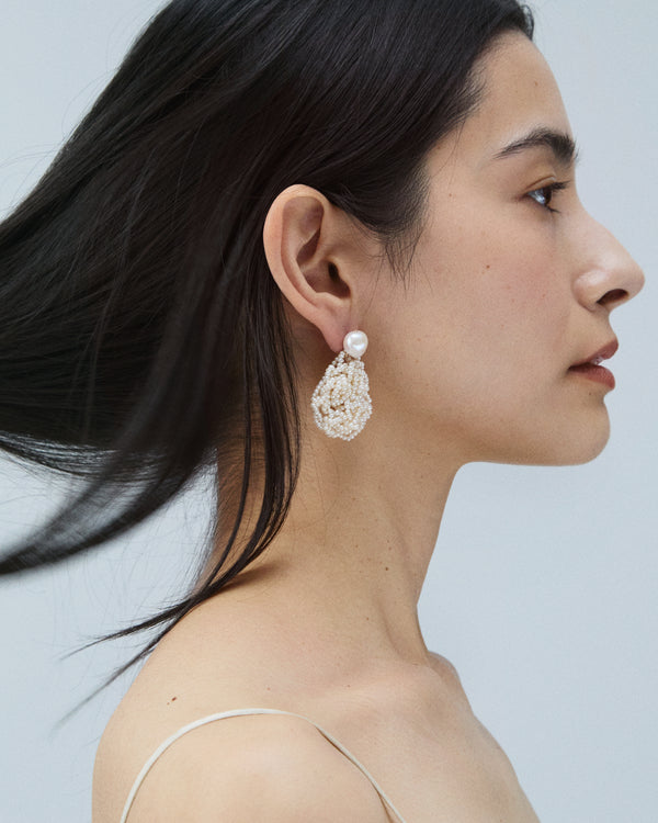 Small Crocheted Pearl Earrings - Pair