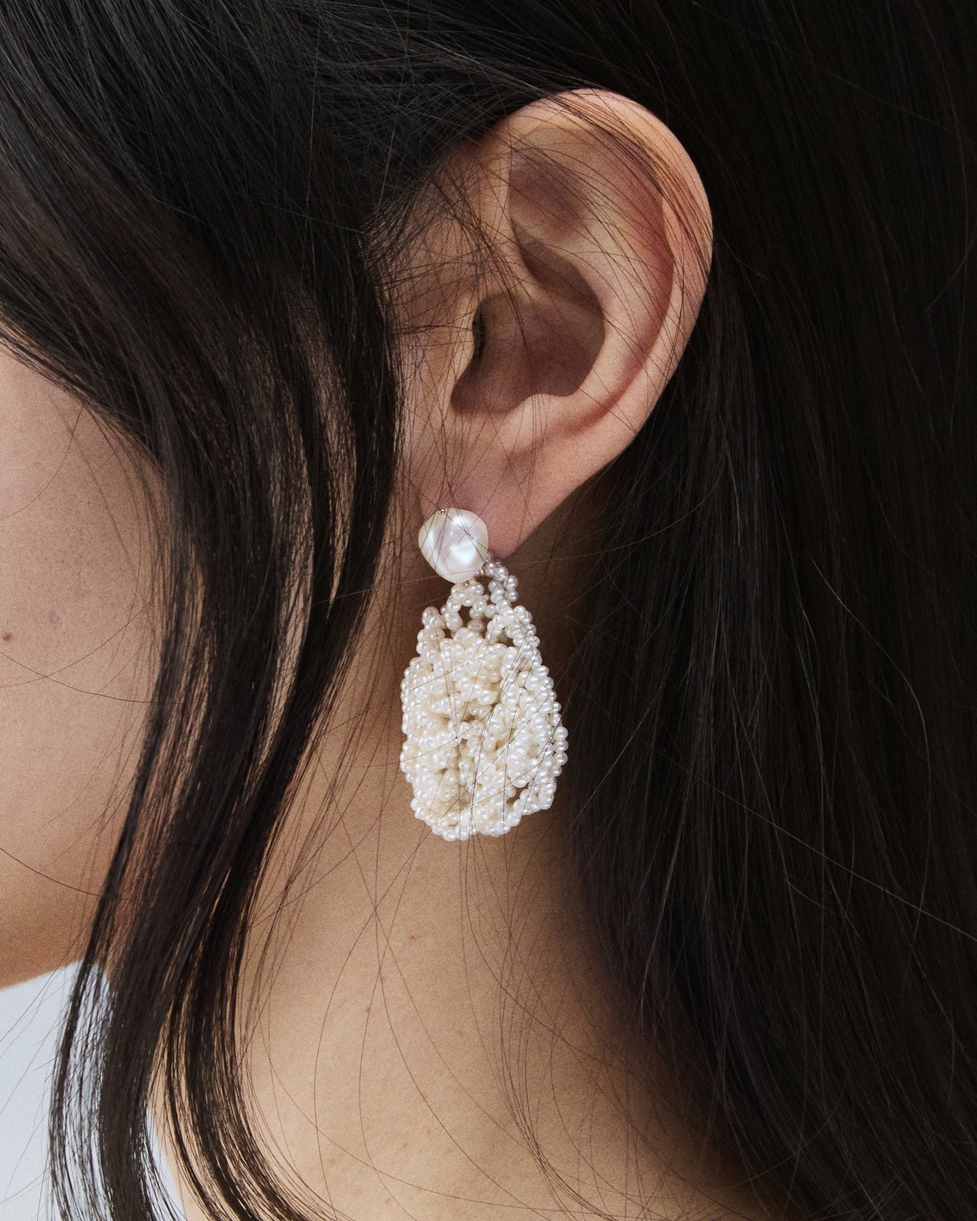 Small Crocheted Pearl Earrings - Pair