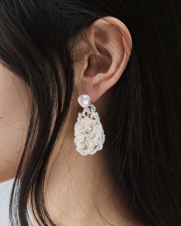 Small Crocheted Pearl Earrings - Pair