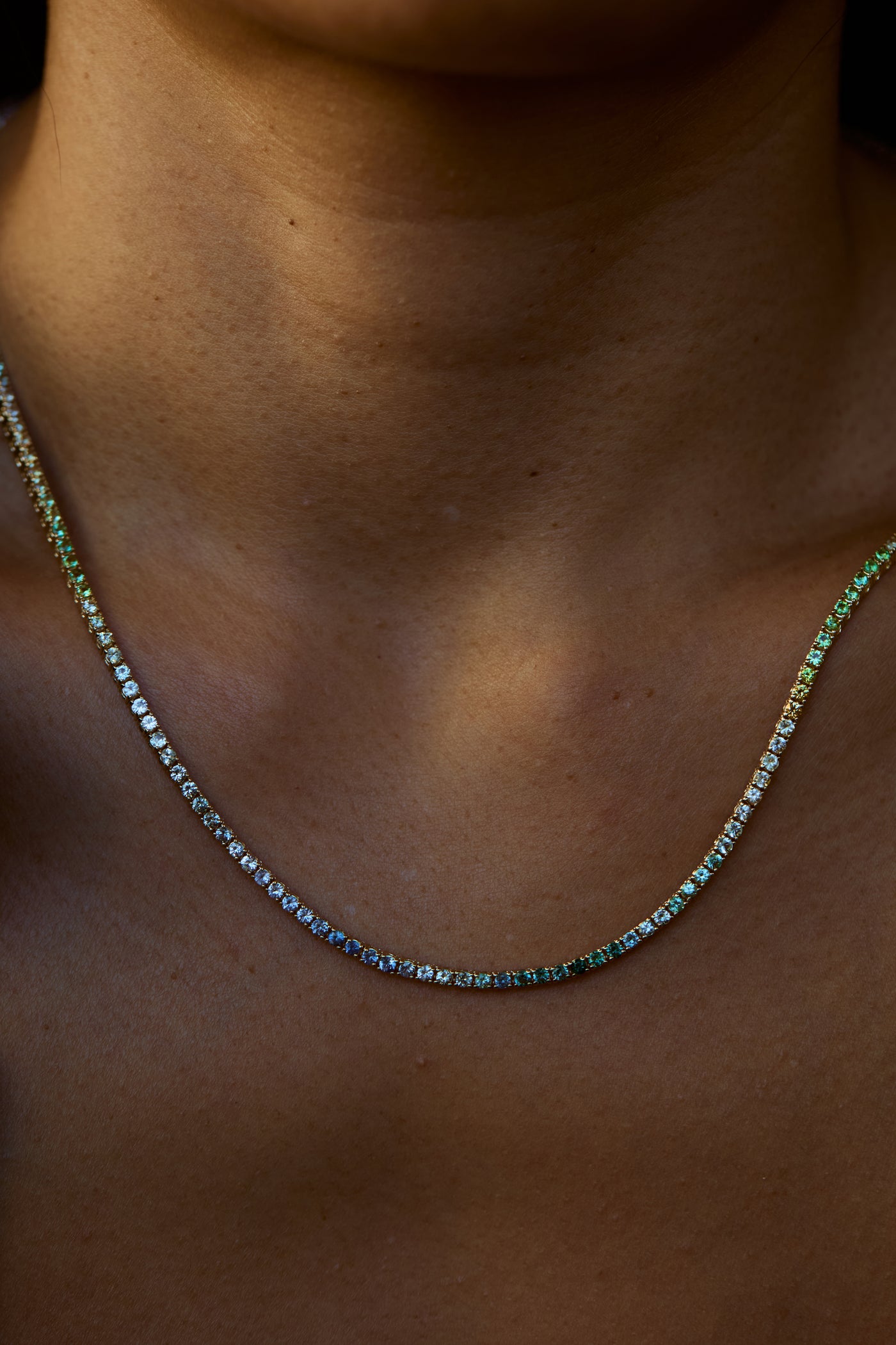 One of a Kind Sapphire & Tourmaline Tennis Necklace