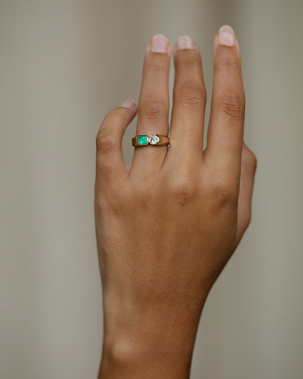 Diamond and Emerald Dyad Signet Ring No. 4