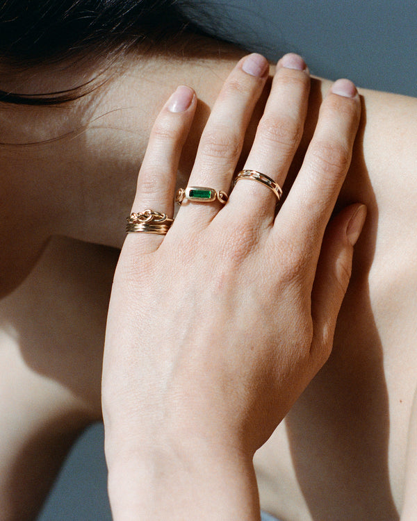 One of a Kind Elongated Emerald Tempo Ring No. 3