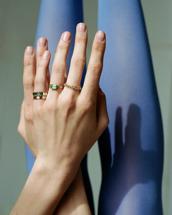 One of a Kind Emerald Cut Emerald Ridge Solitaire Ring No. 11