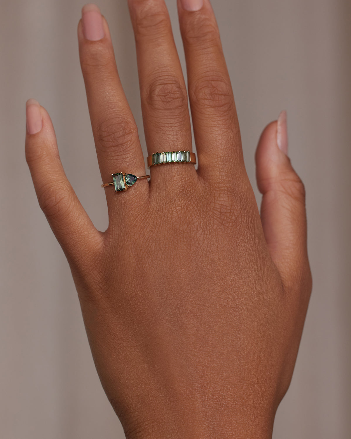 Emerald And Trillion Cut Sapphire Mosaic Ring No. 44