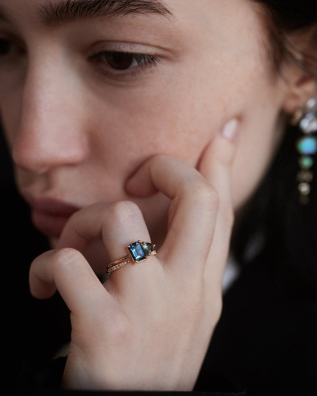 Emerald And Trillion Cut Sapphire Mosaic Ring No. 45