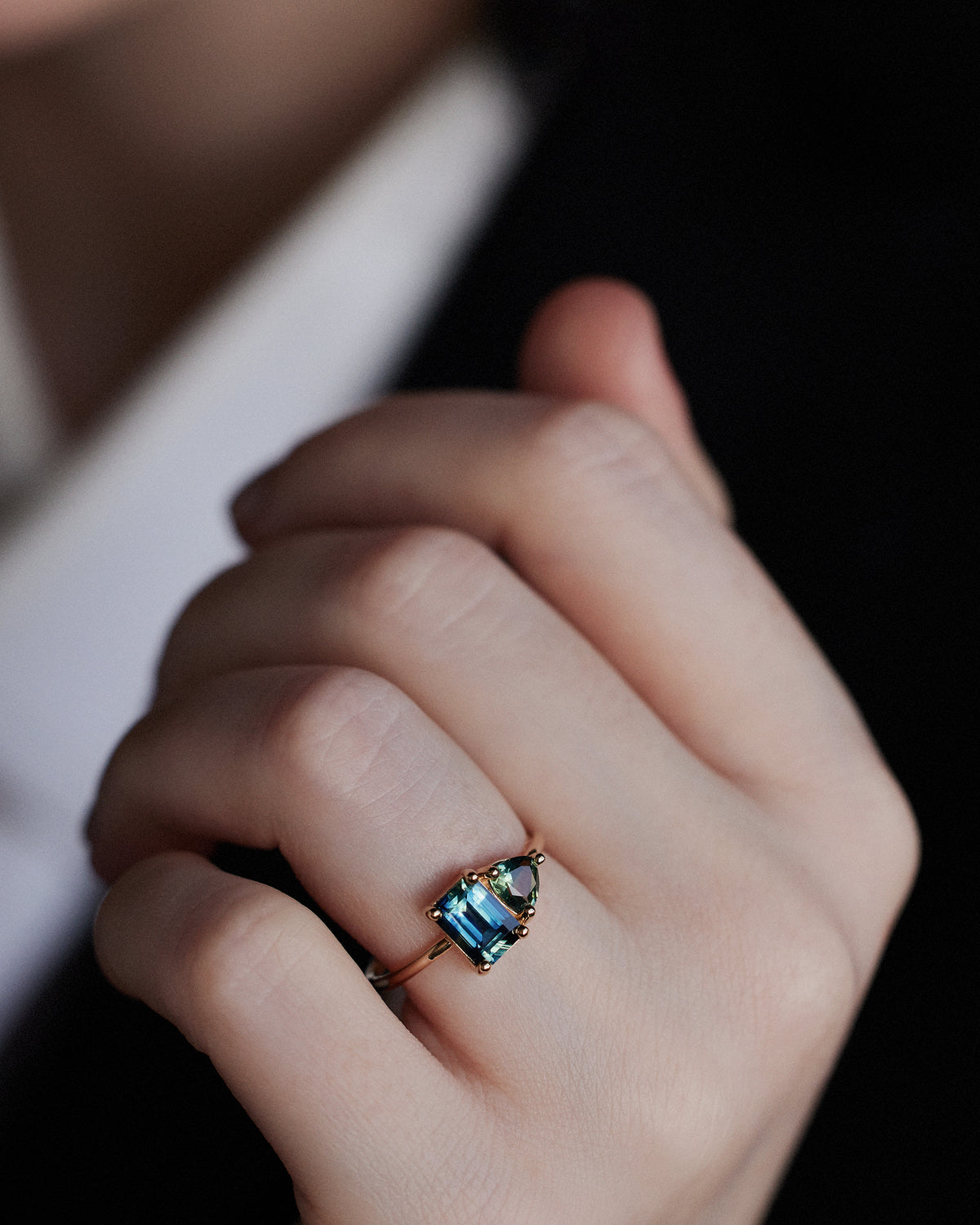 Emerald And Trillion Cut Sapphire Mosaic Ring No. 45